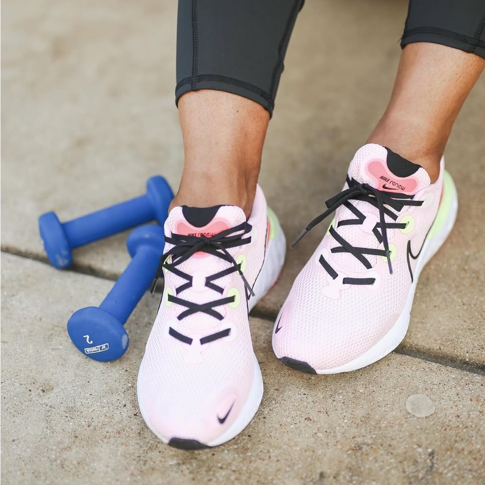 nike women’s renew pink neon green running shoe 7